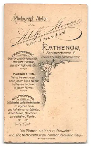 Fotografie Adolf Mewes, Rathenow, Schützenstr. 6, Älterer Herr im gestreiften Anzug mit Schnauzbart