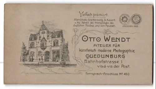 Fotografie Otto Wendt, Quedlinburg, Ansicht Quedlinburg, Geschäftshaus & Foto-Atelier Bahnhofstrasse 1