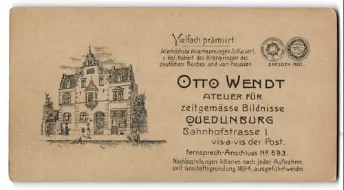 Fotografie Otto Wendt, Quedlinburg, Ansicht Quedlinburg, Geschäftshaus & Foto-Atelier Bahnhofstrasse 1