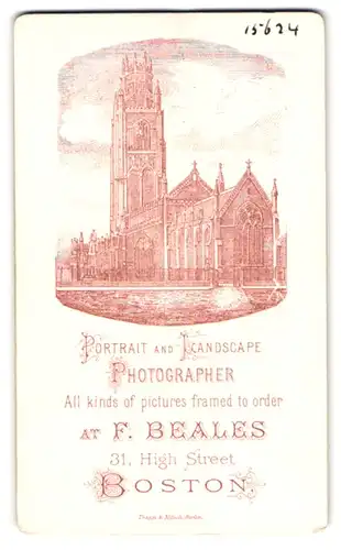 Fotografie F. Beales, Boston, Ansicht Boston, Kathedrale in der Gesamtansicht, Rückseitig Damen Portrait