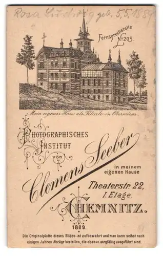 Fotografie Clemens Seeber, Chemnitz, Ansicht Chemnitz, Villa mit Foto-Atelier Theaterstr. 22, Rückseitig Baby Portrait