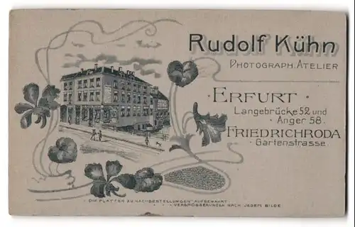 Fotografie Rudolf Kühn, Erfurt, Ansicht Erfurt, Geschäftshaus mit Atelier Langebrücke Ecke Anger, Rückseitig Portrait