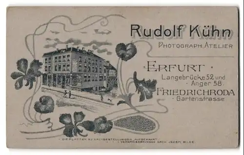 Fotografie Rudolf Kühn, Erfurt, Ansicht Erfurt, Geschäftshaus mit Atelier Langebrücke Ecke Anger, Rückseitig Dame