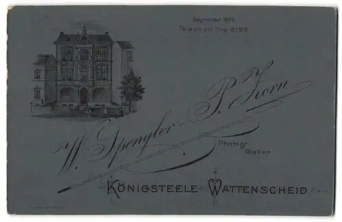 Fotografie W. Spengler - P. Zorn, Königsteele-Wattenscheid, Ansicht Königsteele-Wattenscheid, Strassenbahn & Foto-Atelier