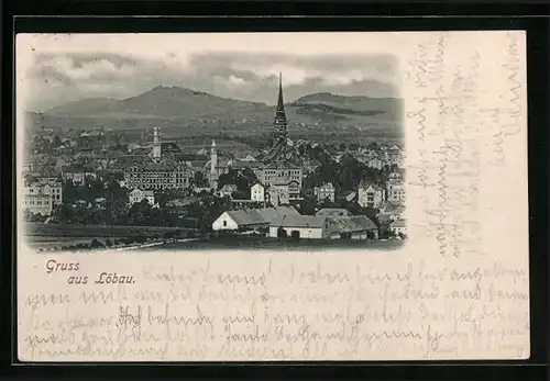 AK Löbau, Ortsansicht mit Kirche