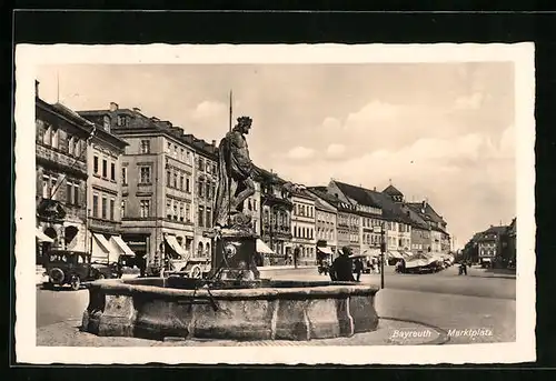 AK Bayreuth, Marktplatz mit Brunnen