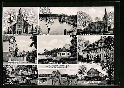 AK Roetgen /Eifel, Grenze zu Belgien, Restaurant Vossel, Buchdruckerei Offermann, St. Elisabeth-Kloster