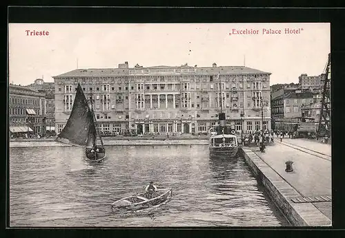 AK Trieste, Excelsior Palace Hotel, Dampfer