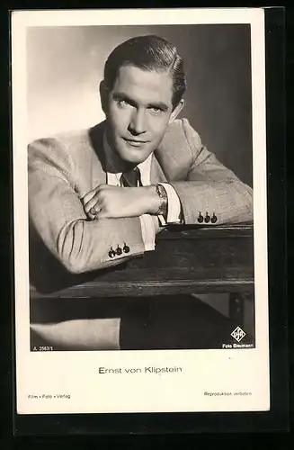 AK Schauspieler Ernst von Klipstein mit Armbanduhr