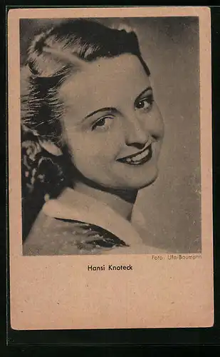 AK Schauspielerin Hansi Knoteck, Porträt mit Blick über die Schulter