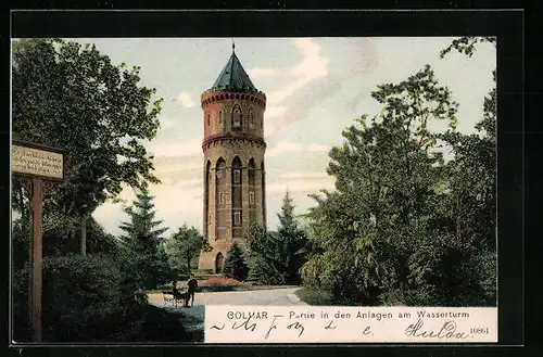 AK Colmar, Partie in den Anlagen am Wasserturm