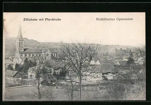 AK Zillisheim, Pfarrkirche und Bischöfliches Gymnasium