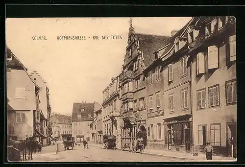AK Colmar, Rue des Tetes, Strassenpartie