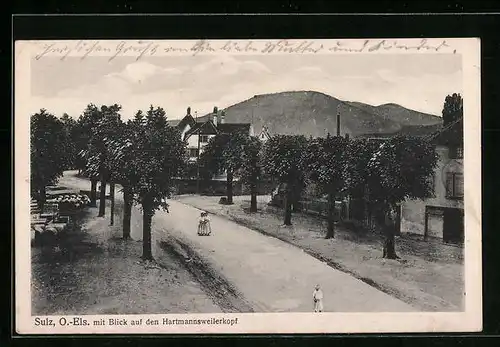 AK Sulz /O.-Els., Strassenpartie mit Blick auf den Hartmannsweilerkopf