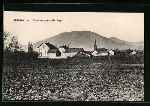 AK Wünheim, Ortspartie mit Kirche und Hartannsweilerkopf