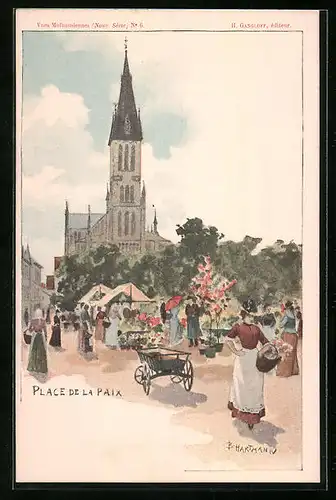 Künstler-AK Mulhouse, Place de la Paix