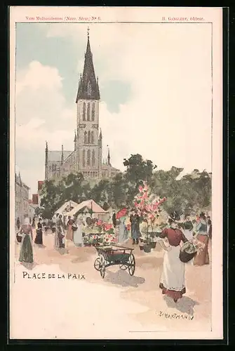 Künstler-AK Mulhouse, Place de la Paix