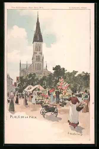 Künstler-AK Mulhouse, Place de la Paix