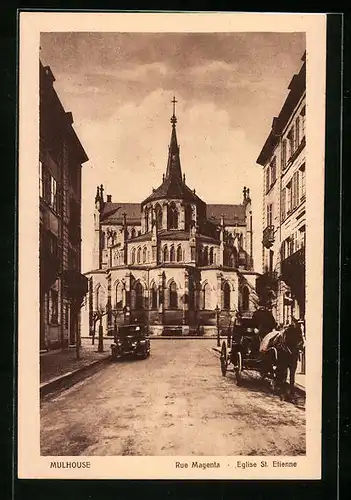AK Mulhouse, Rue Magenta, Eglise St. Etienne