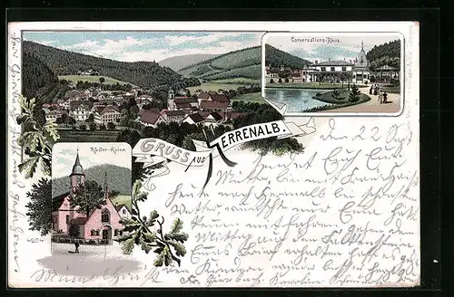 Lithographie Herrenalb, Ortsansicht, Kloster-Ruine, Conversations-Haus