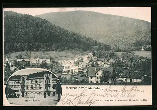 AK Herrenalb, Ansicht vom Maienberg, Hotel Sonne