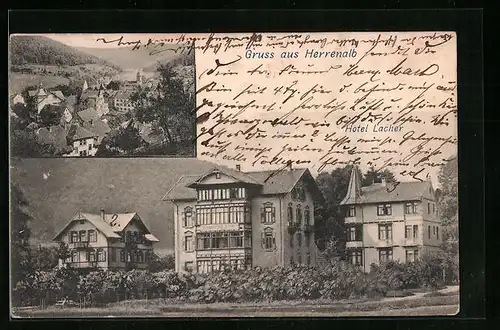 AK Herrenalb, Ortsansicht, Hotel Lacher