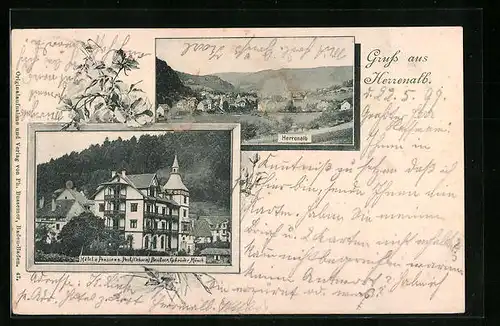 AK Herrenalb, Hotel u. Pension z. Post, Panorama