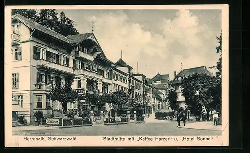 AK Herrenalb, Stadtmitte mit Cafe Harzer und Hotel Sonne