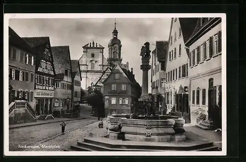 AK Neckarsulm, Marktplatz mit Geschäft von Viktor Ihlein