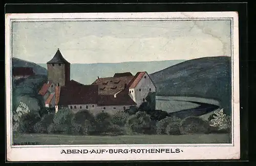 Künstler-AK Rothenfels a. M., Abend auf der Burg