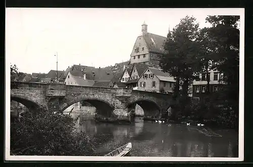AK Besigheim, Enzbrücke mit Rathaus