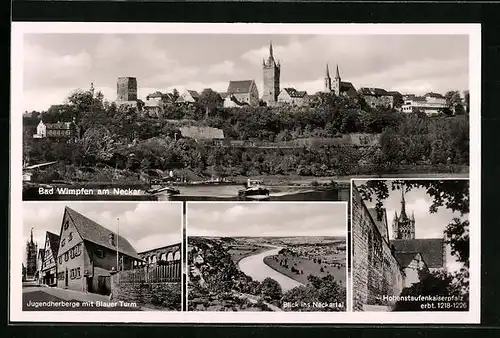 AK Bad Wimpfen /Neckar, Jugendherberge mit Blauer Turm, Hohenstaufenkaiserpfalz, Panorama