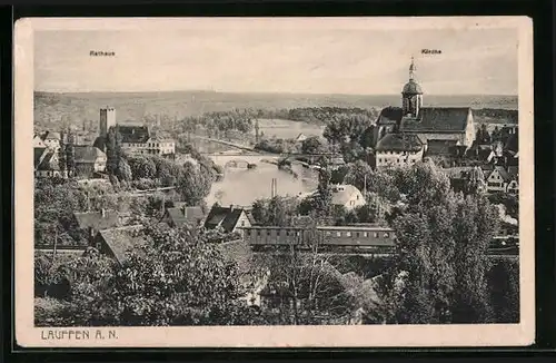 AK Lauffen a. N., Totalansicht mit Rathaus und Kirche