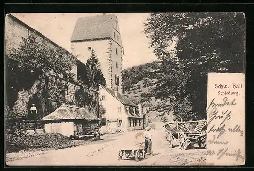 AK Schwäb. Hall, Strassenpartie am Schiedweg