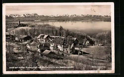 AK Assenhausen a. Starnberger See, Cafe Rosengarten mit Bismarckturm