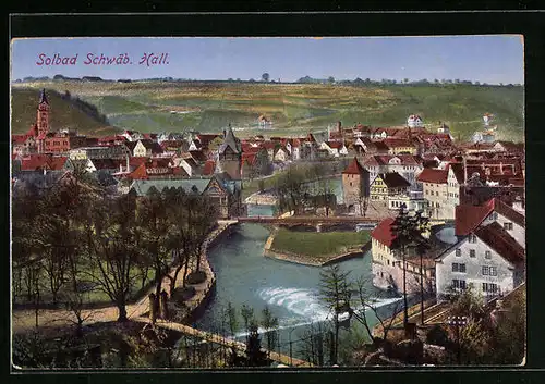 AK Schwäbisch Hall, Ortsansicht aus der Vogelschau