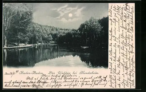 AK Baden-Baden, Der Waldsee bei Mondschein