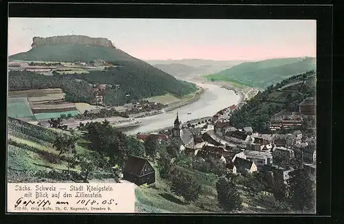 AK Königstein / Sächs. Schweiz, Totalansicht mit Blick auf den Lilienstein