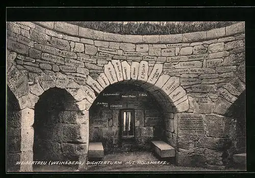 AK Weinsberg, Ruine Weibertreu, Dichterturm mit Äolsharfe