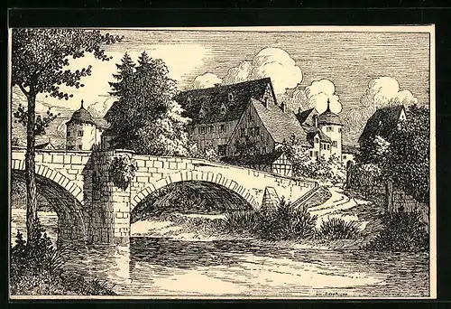 Künstler-AK Gaildorf, Alte Brücke