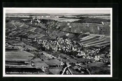 AK Stockheim, Ortsansicht mit Stocksberg vom Flugzeug aus