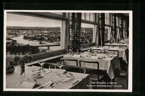 AK Bad Wimpfen a. Neckar, Kurhotel Mathildenbad - Terrasse mit Neckarblick