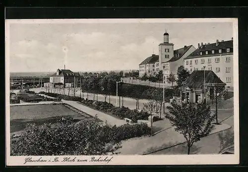 AK Glauchau /Sa., Blick zum Bahnhof