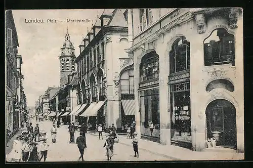 AK Landau /Pf., Marktstrasse mit Ladenfronten