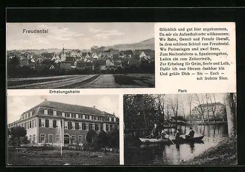AK Freudental, Ortsansicht, Erholungsheim, Park