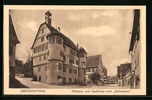 AK Obersontheim, Gasthaus zum Schwanen und Rathaus