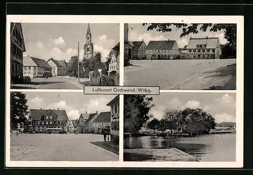 AK Gschwend /Wittbg., Strassenpartie mit Kirche, Partie am Wasser