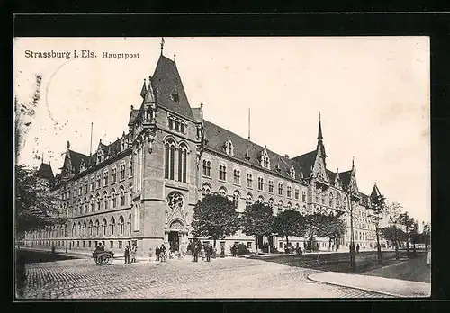 AK Strassburg i. Els., Strassenpartie bei der Hauptpost