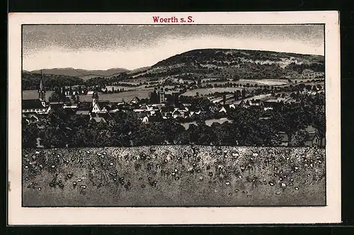 Künstler-AK Woerth s. S., Fernansicht vom Feld aus