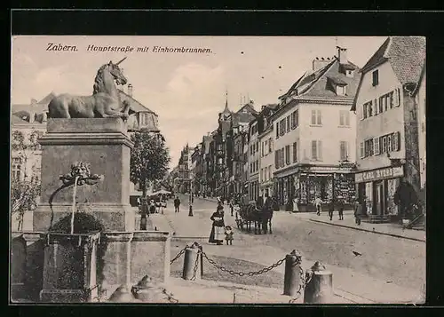 AK Zabern, Hauptstrasse mit Einhornbrunnen